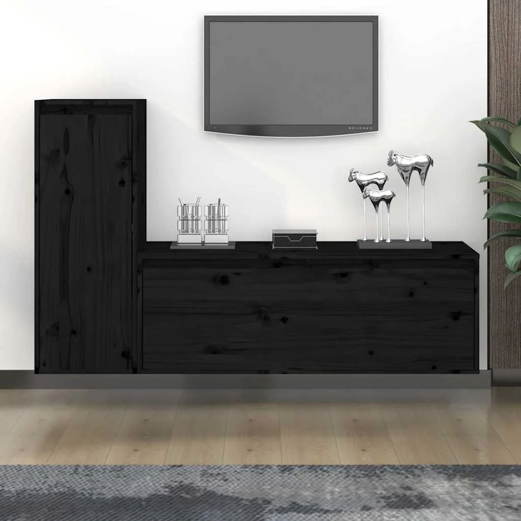 vidaXL 2 Piece TV Cabinet Set Black Solid Wood Pine