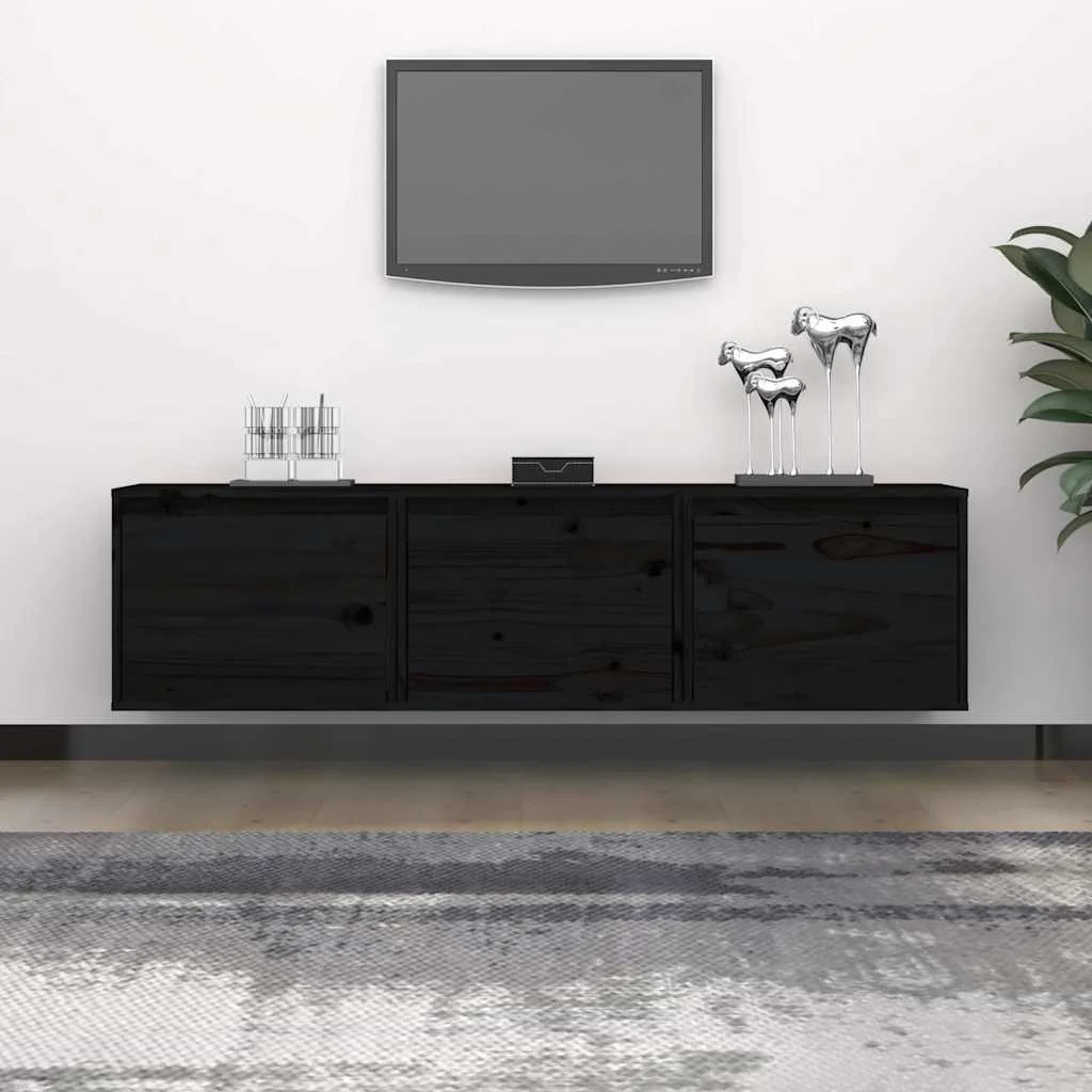 vidaXL 3 Piece TV Cabinet Set Black Solid Wood Pine