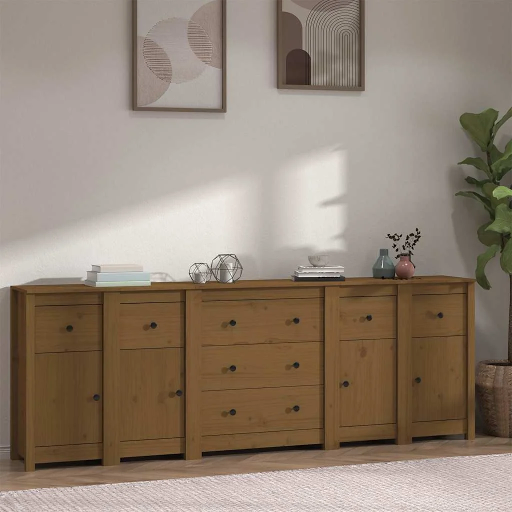 vidaXL Sideboard Honey Brown 230x35x80 cm Solid Wood Pine