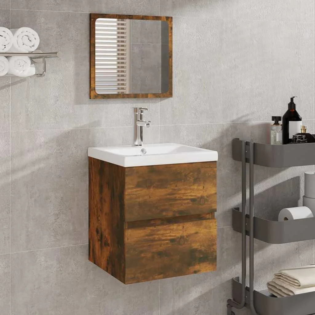 vidaXL Bathroom Sink Cabinet with Basin and Mirror Smoked Oak