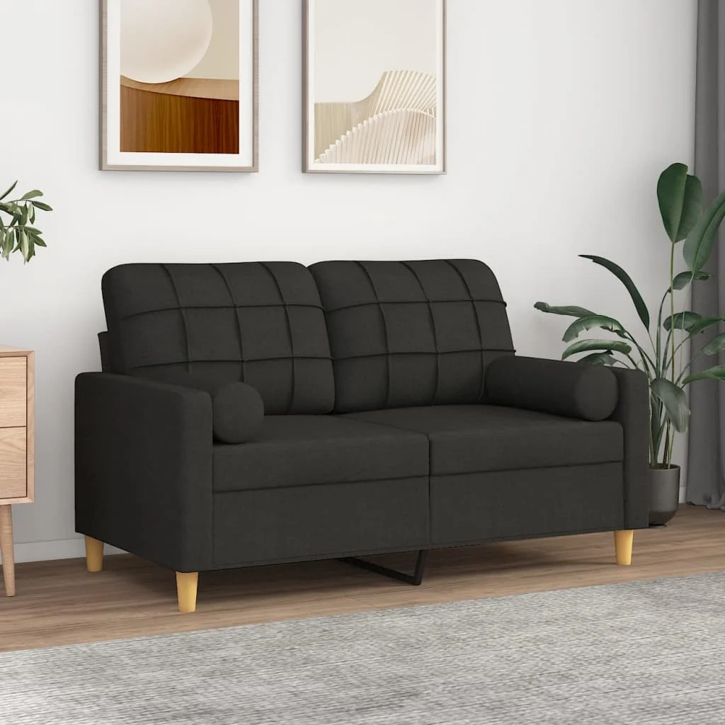 vidaXL 2-Seater Sofa with Pillows&Cushions Black 120 cm Fabric