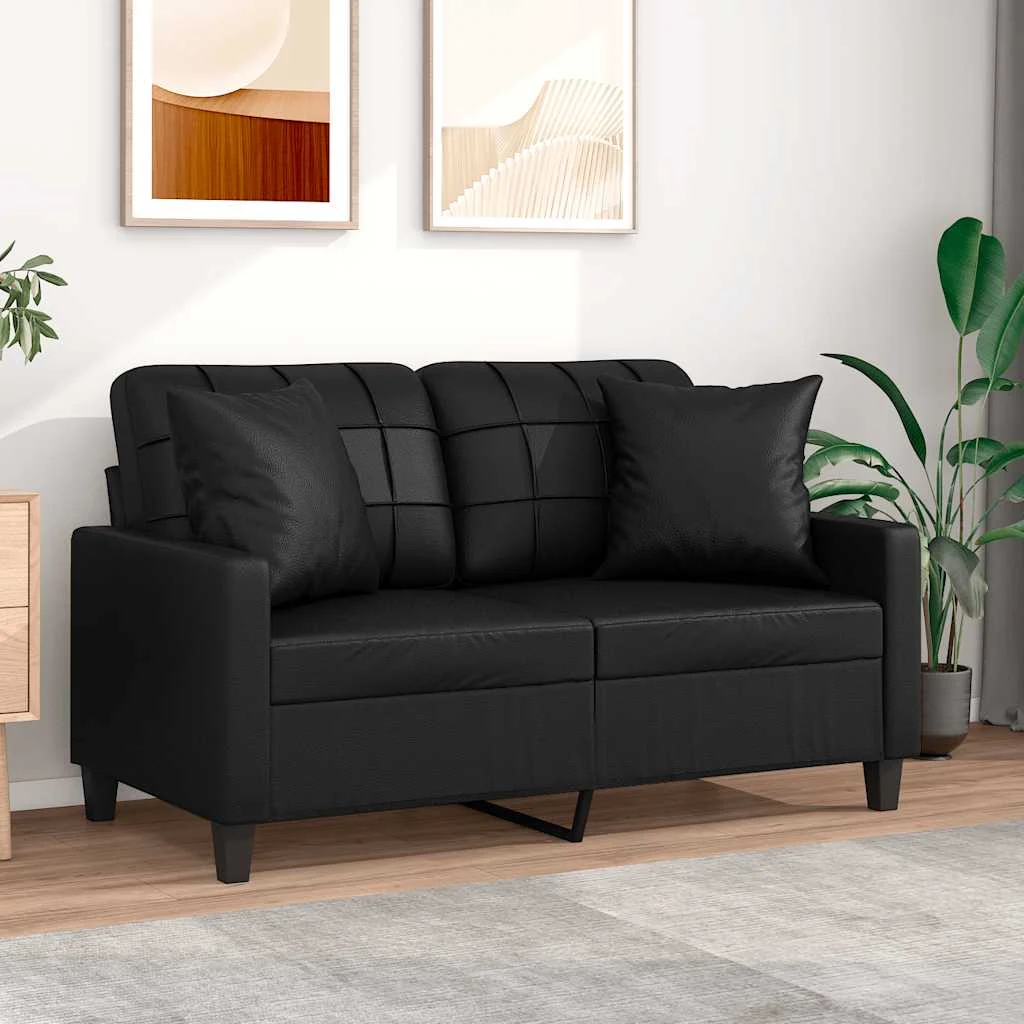 vidaXL 2-Seater Sofa with Pillows and Cushions Black 120 cm Faux Leather