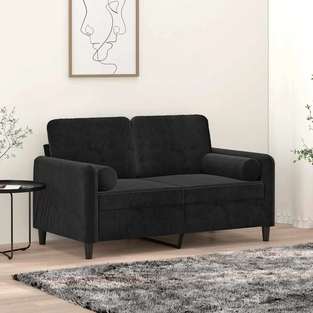 vidaXL 2-Seater Sofa with Throw Pillows Black 120 cm Velvet