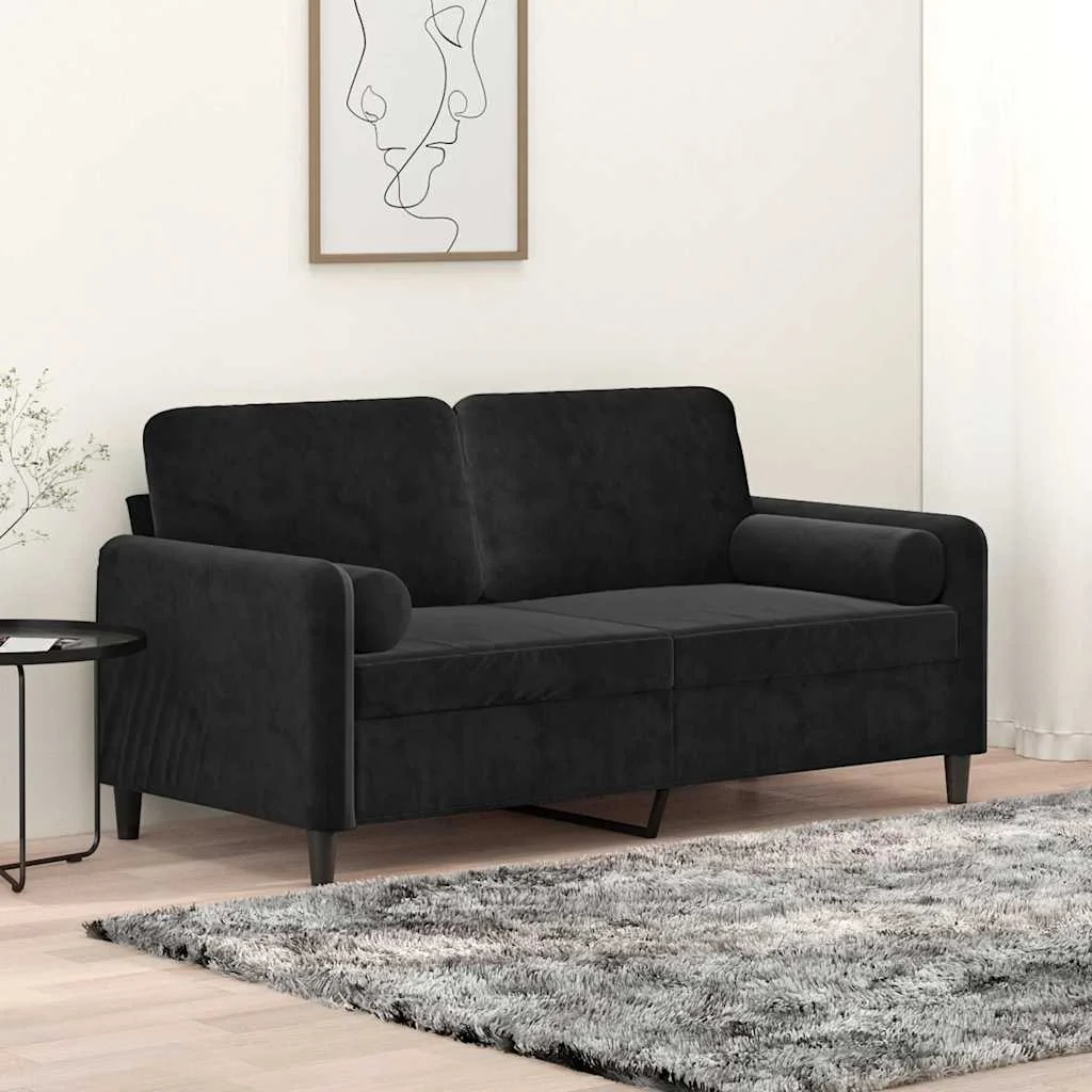 vidaXL 2-Seater Sofa with Throw Pillows Black 140 cm Velvet
