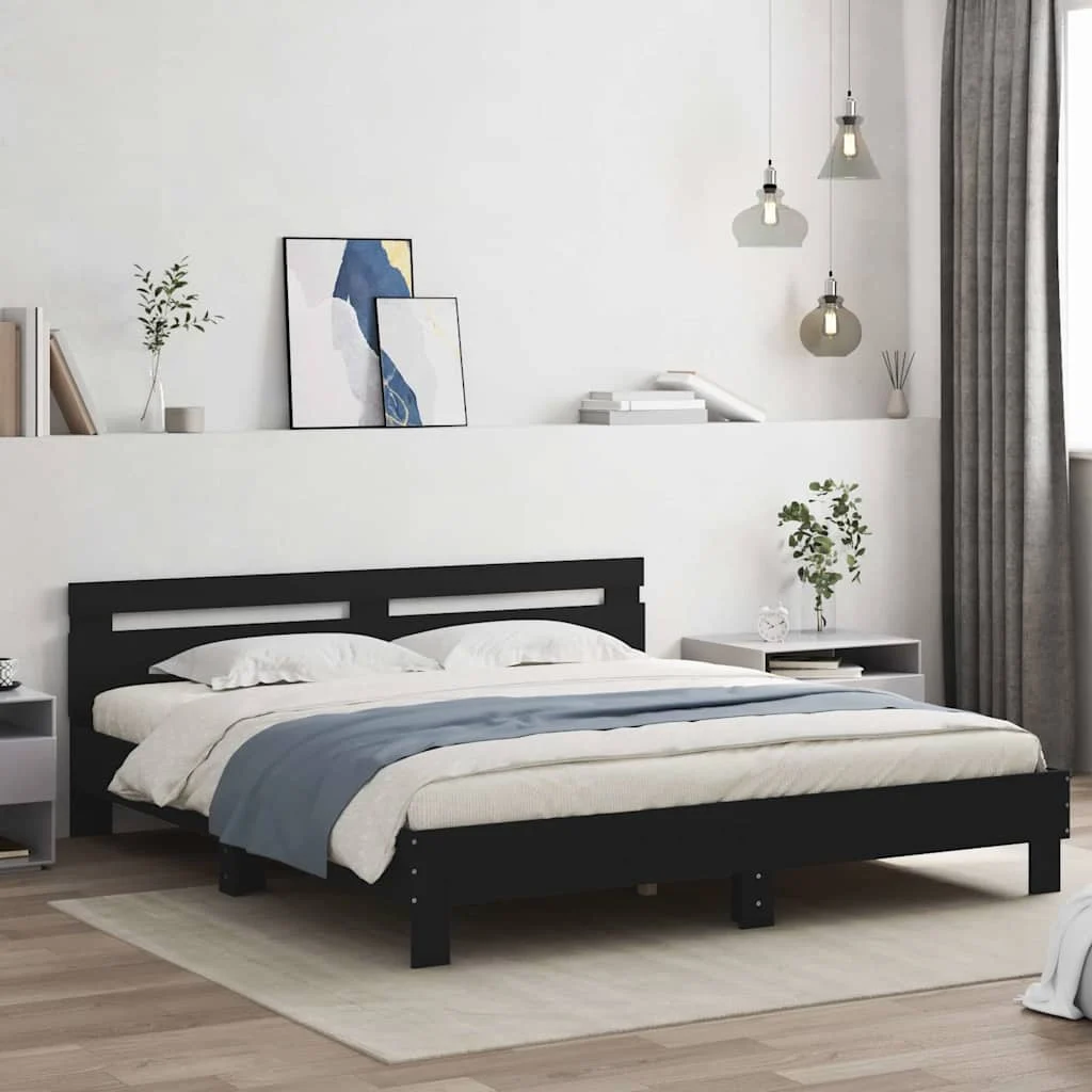 vidaXL Bed Frame with LED without Mattress Black 183x203 cm King