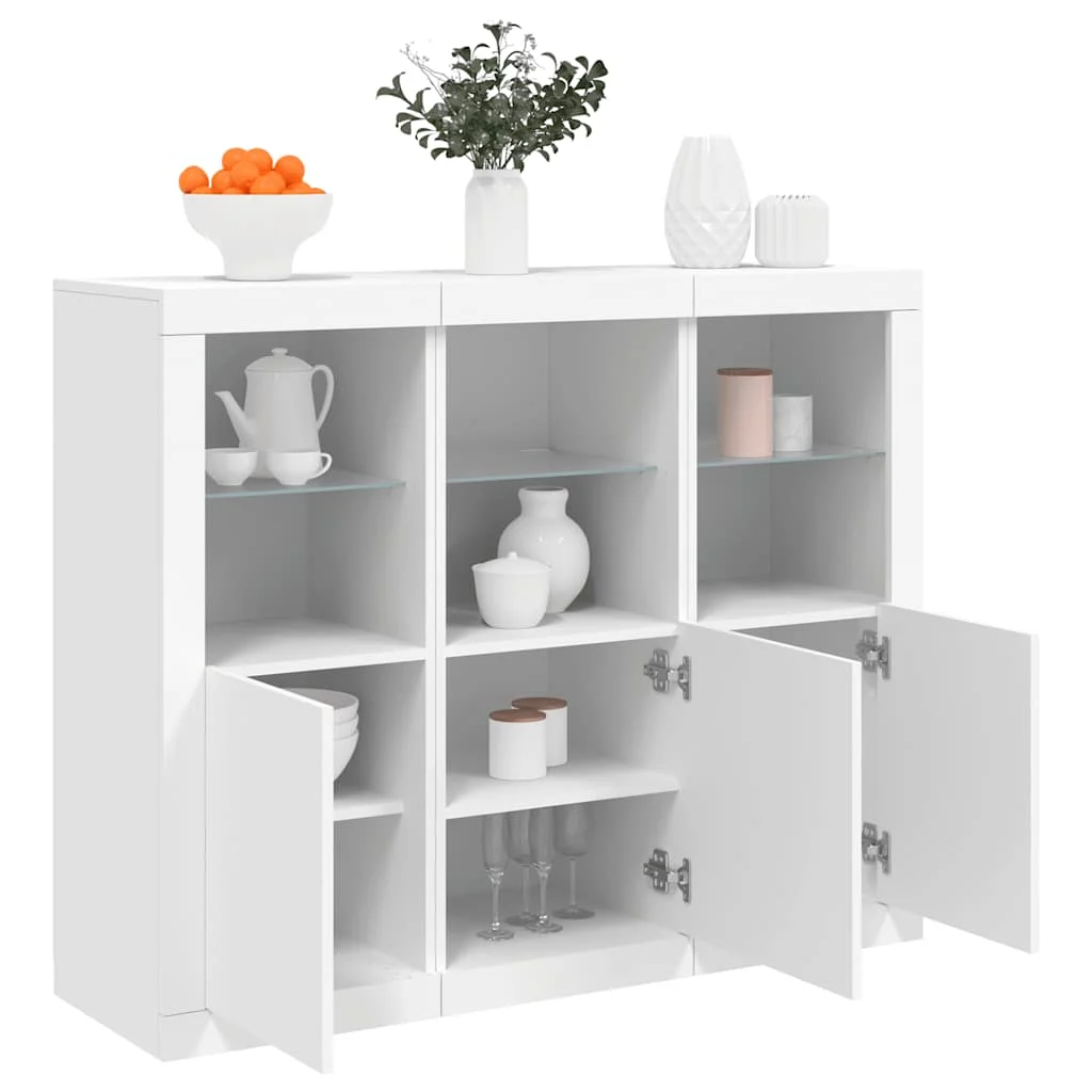 vidaXL Sideboards with LED Lights 3 pcs White Engineered Wood – 123 x 37 x 100 cm