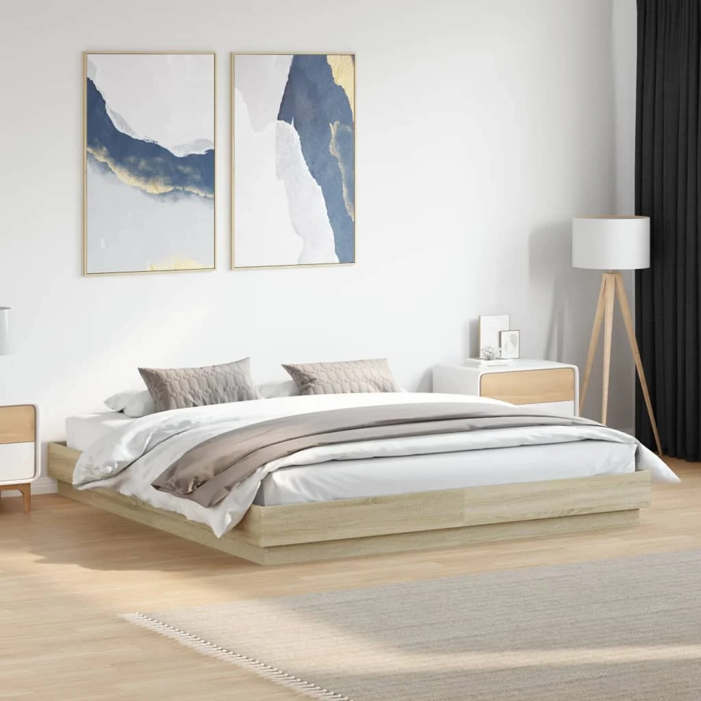 vidaXL Bed Frame with LED without Mattress Sonoma Oak 183x203 cm King