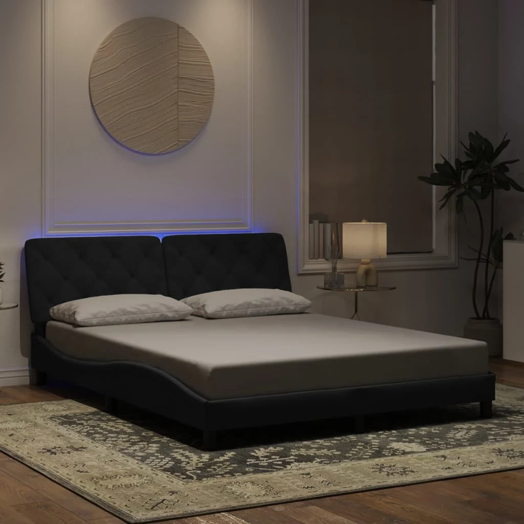 vidaXL Bed Frame with LED without Mattress Black 152x203 cm Queen Velvet