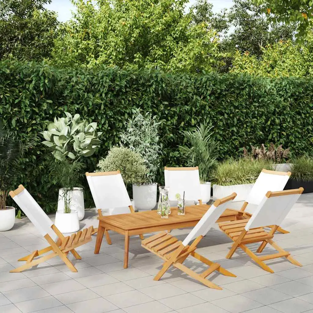 vidaXL Folding Chairs 6 pcs Cream White Fabric and Solid Wood