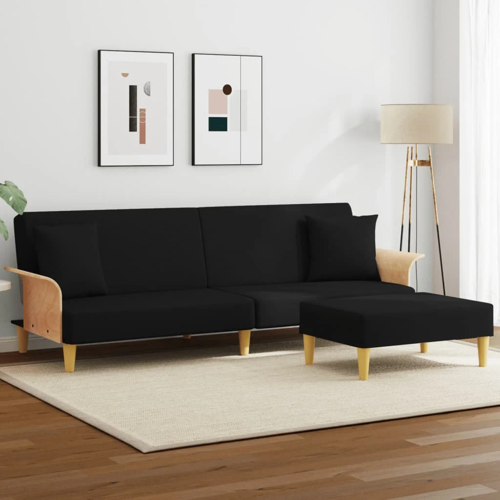 vidaXL 2-Seater Sofa Bed with Pillows and Footstool Black Velvet