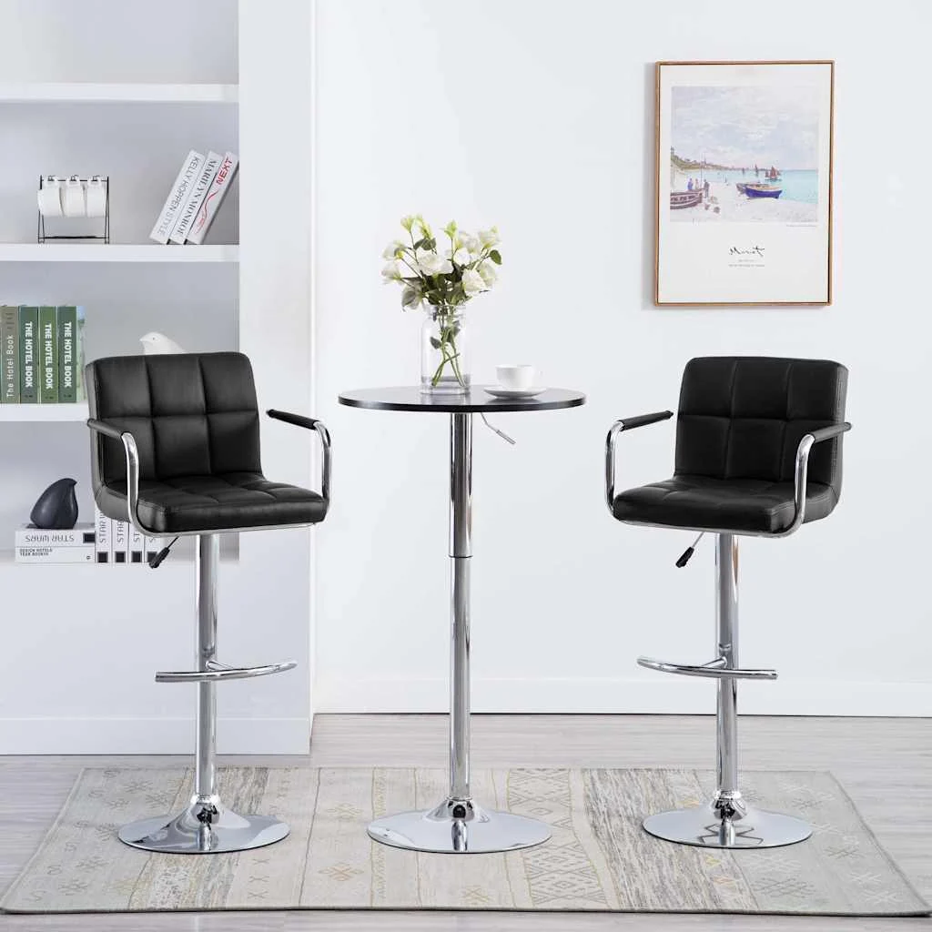 vidaXL Bar Stools 2 pcs Black Faux Leather – 46 x 49 x (93 - 113) cm