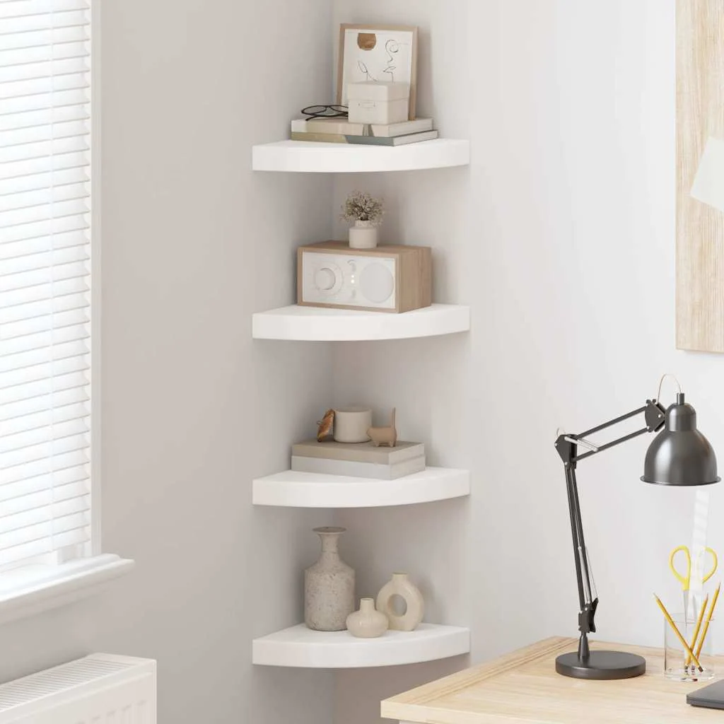 vidaXL Floating Corner Shelves 4 pcs White 25x25x3.8 cm MDF