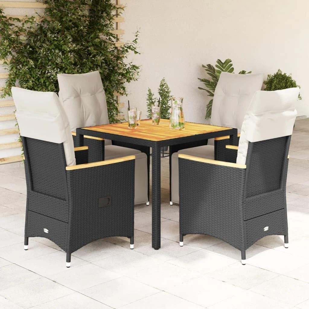 vidaXL 5 Piece Garden Bistro Set with Cushions Black Poly Rattan