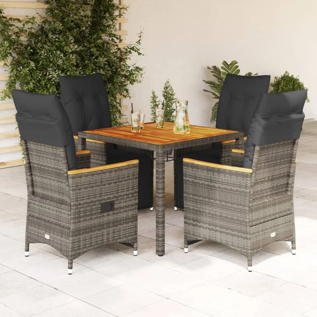 vidaXL 5 Piece Garden Bistro Set with Cushions Grey Poly Rattan