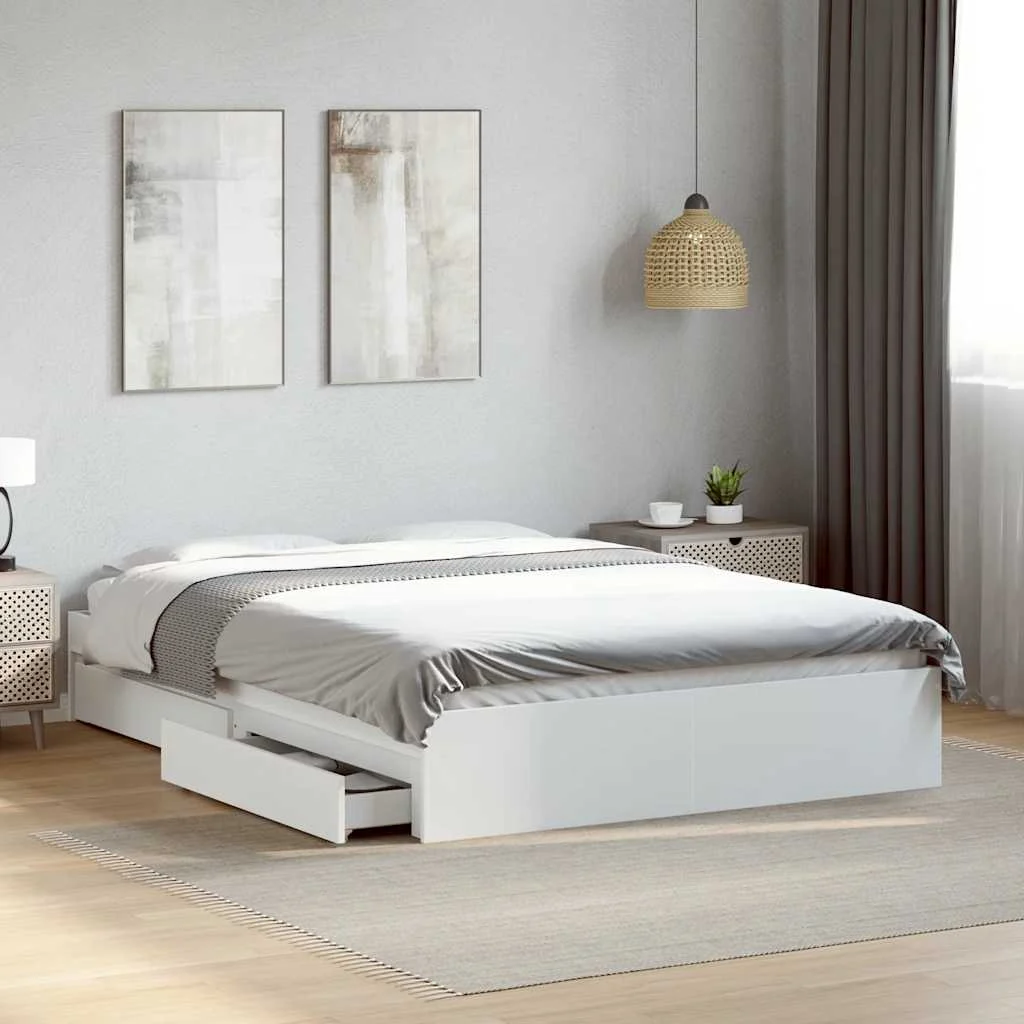 vidaXL Bed Frame with Drawers without Mattress White 135x190 cm – 193 x 138 x 28 cm