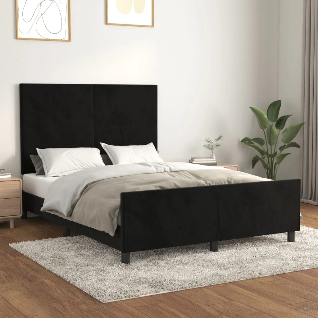vidaXL Bed Frame without Mattress Black 137x187 cm Double Velvet – 193 x 144 x 118/128 cm