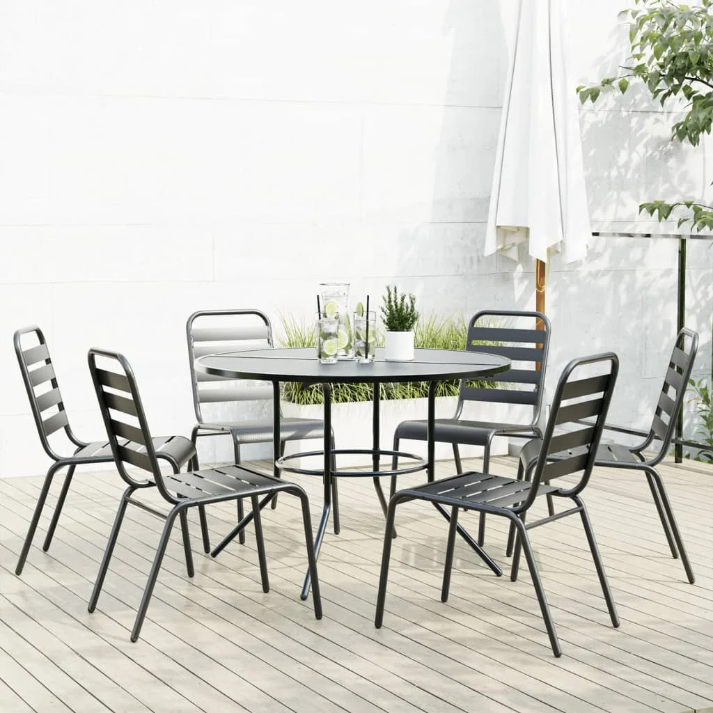 vidaXL Stackable Garden Chair Set 7 Piece Anthracite Powder-coated Steel