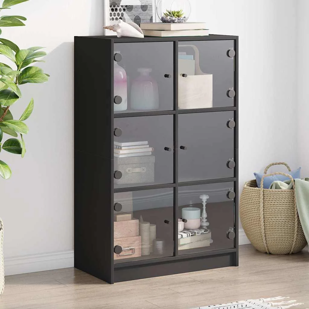 vidaXL Highboard with Doors Black 68x37x109 cm Engineered Wood