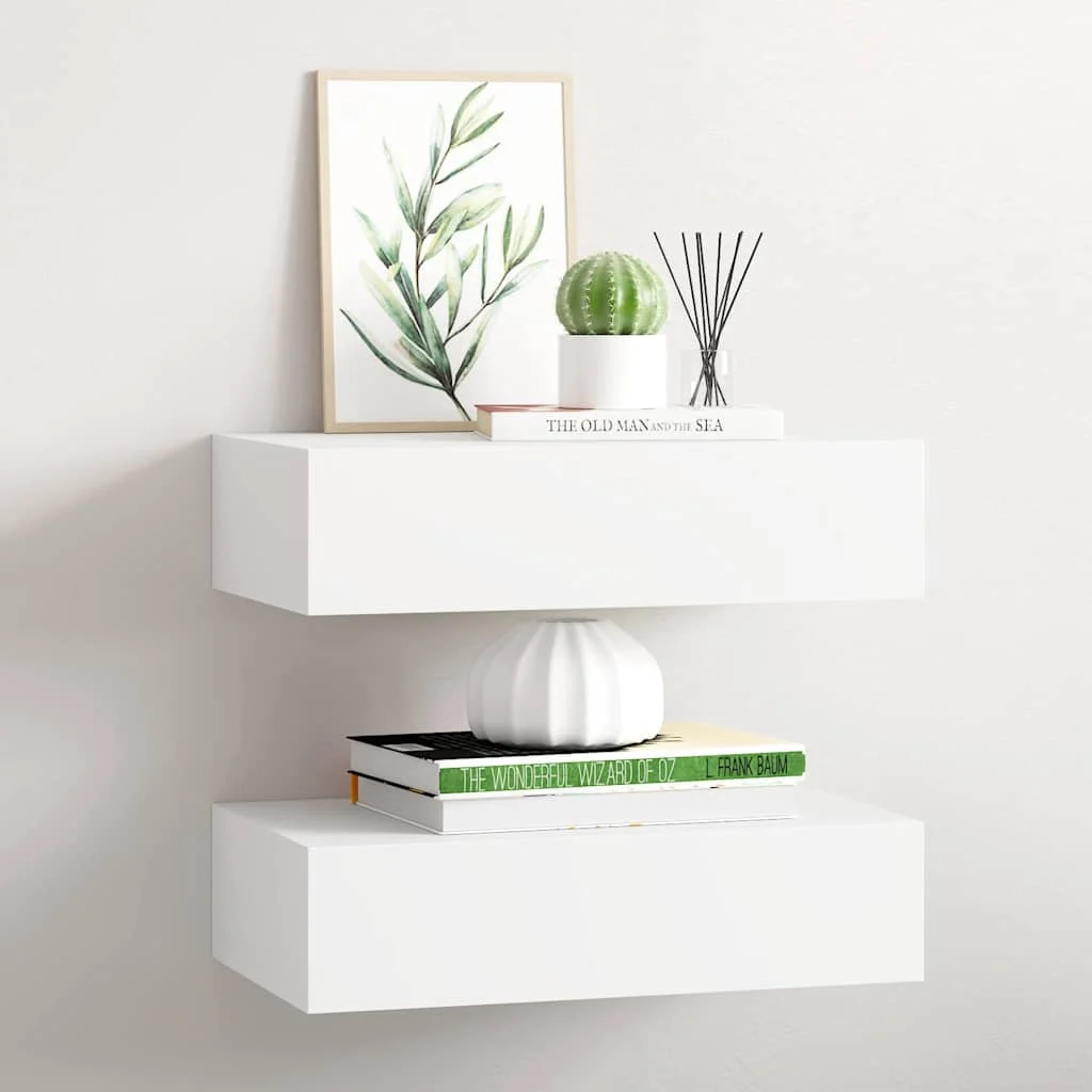 vidaXL Wall-mounted Drawer Shelves 2 pcs White 40x23.5x10 cm MDF