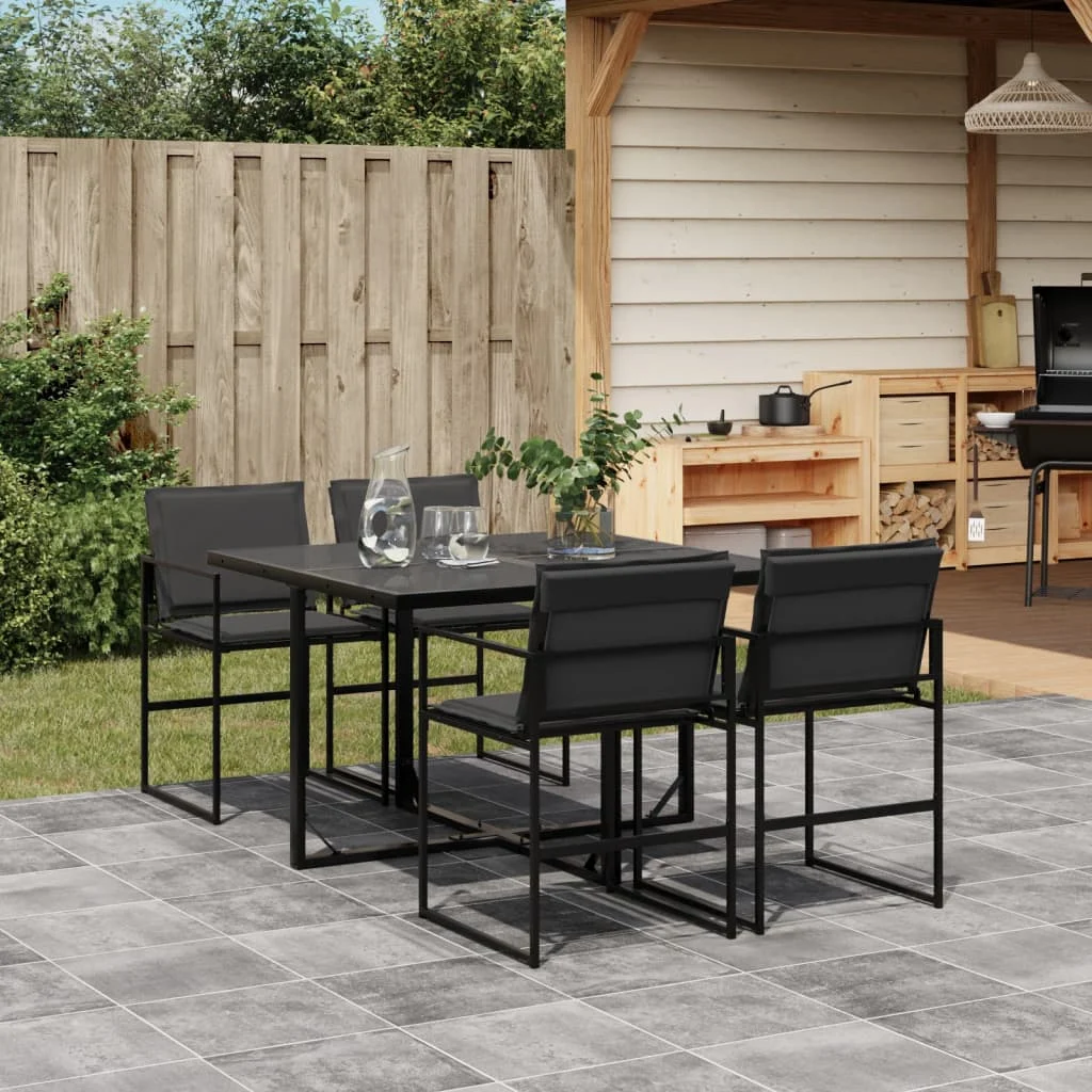 vidaXL 5 Piece Garden Dining Set with Cushions Black Textilene