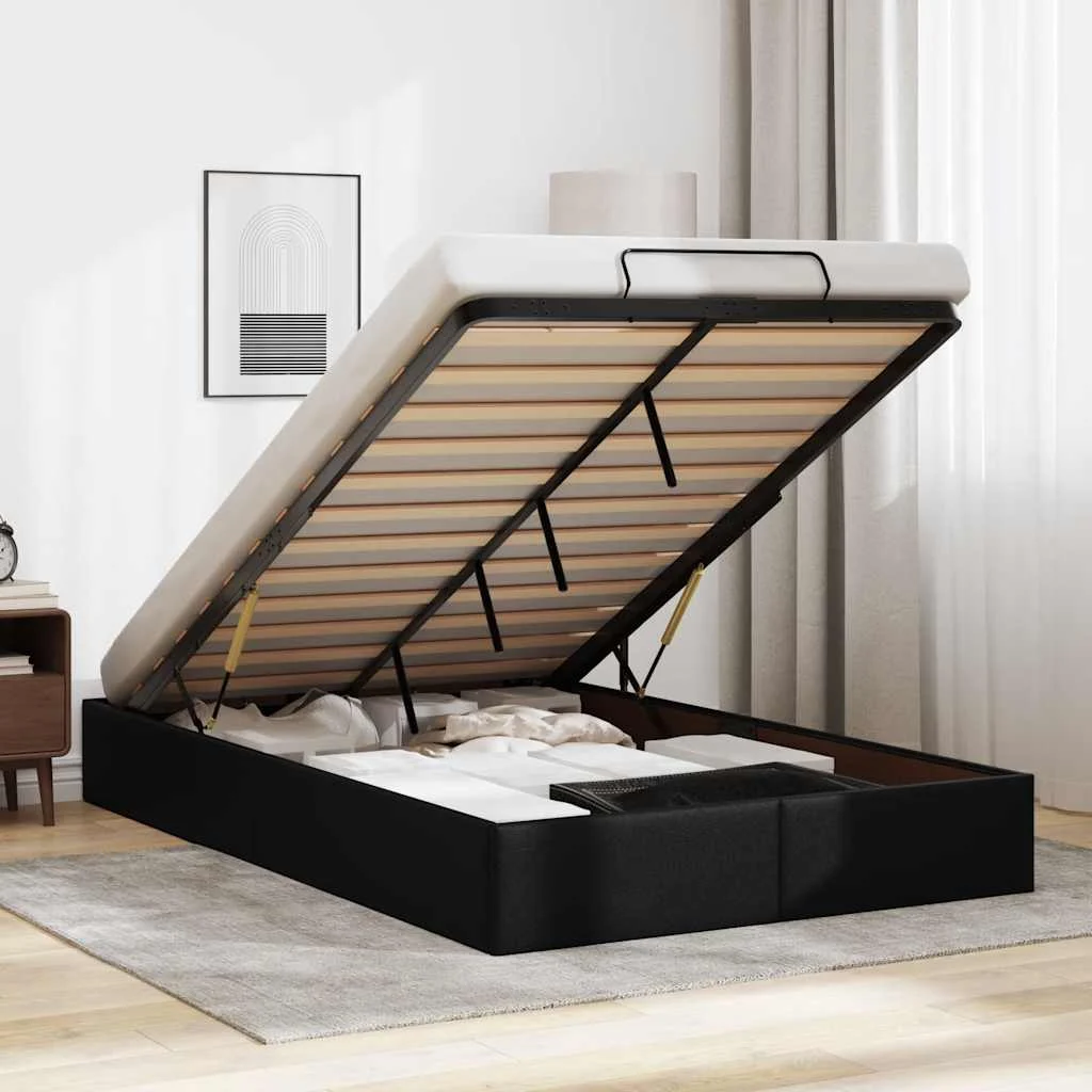 vidaXL Ottoman Storage Bed Frame without Mattress Black King Single Faux Leather