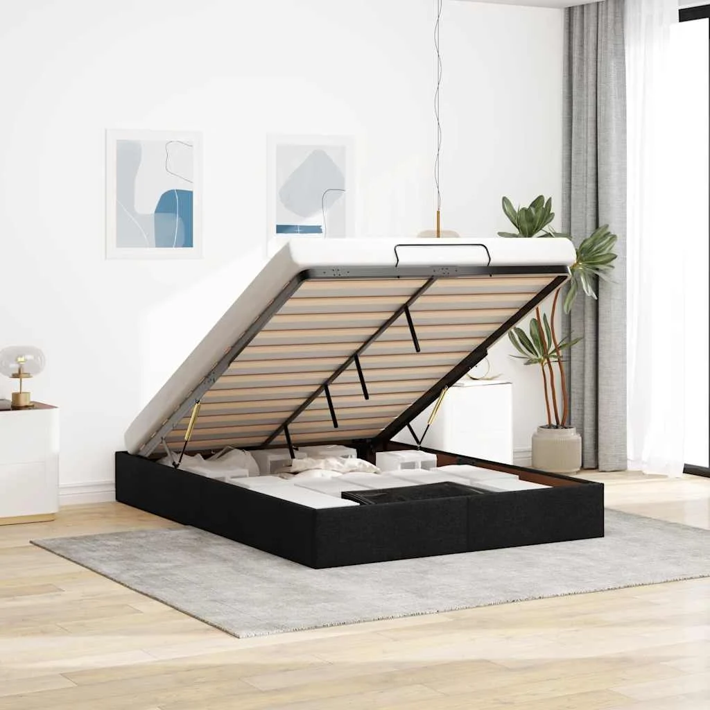 vidaXL Ottoman Storage Bed Frame without Mattress Black Double Fabric
