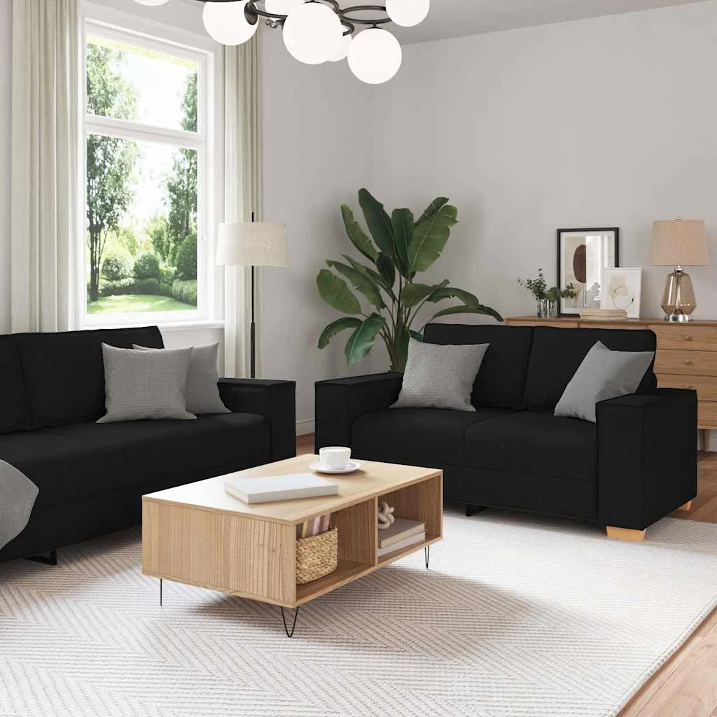 vidaXL 2 Piece Sofa Set with Cushions Black Fabric