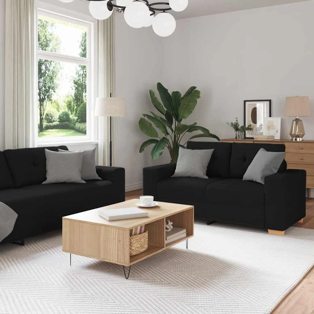 vidaXL 2 Piece Sofa Set with Cushions Black Fabric