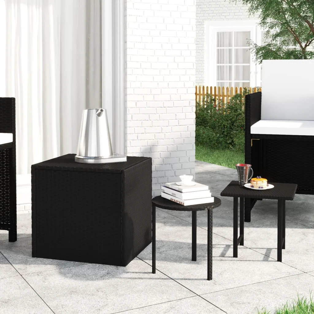vidaXL Garden Side Tables 3 pcs Black Poly Rattan