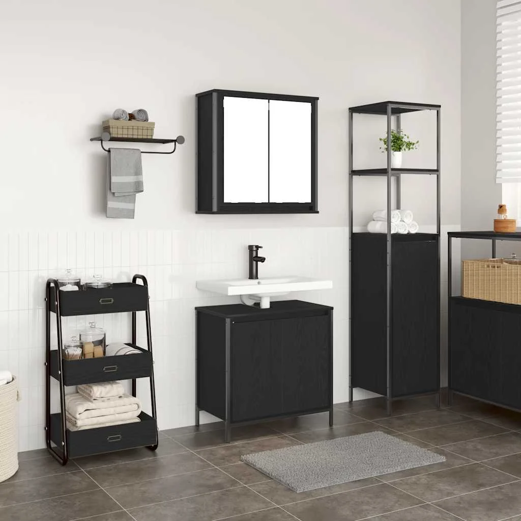 vidaXL 2 Piece Bathroom Furniture Set Black Oak Engineered Wood