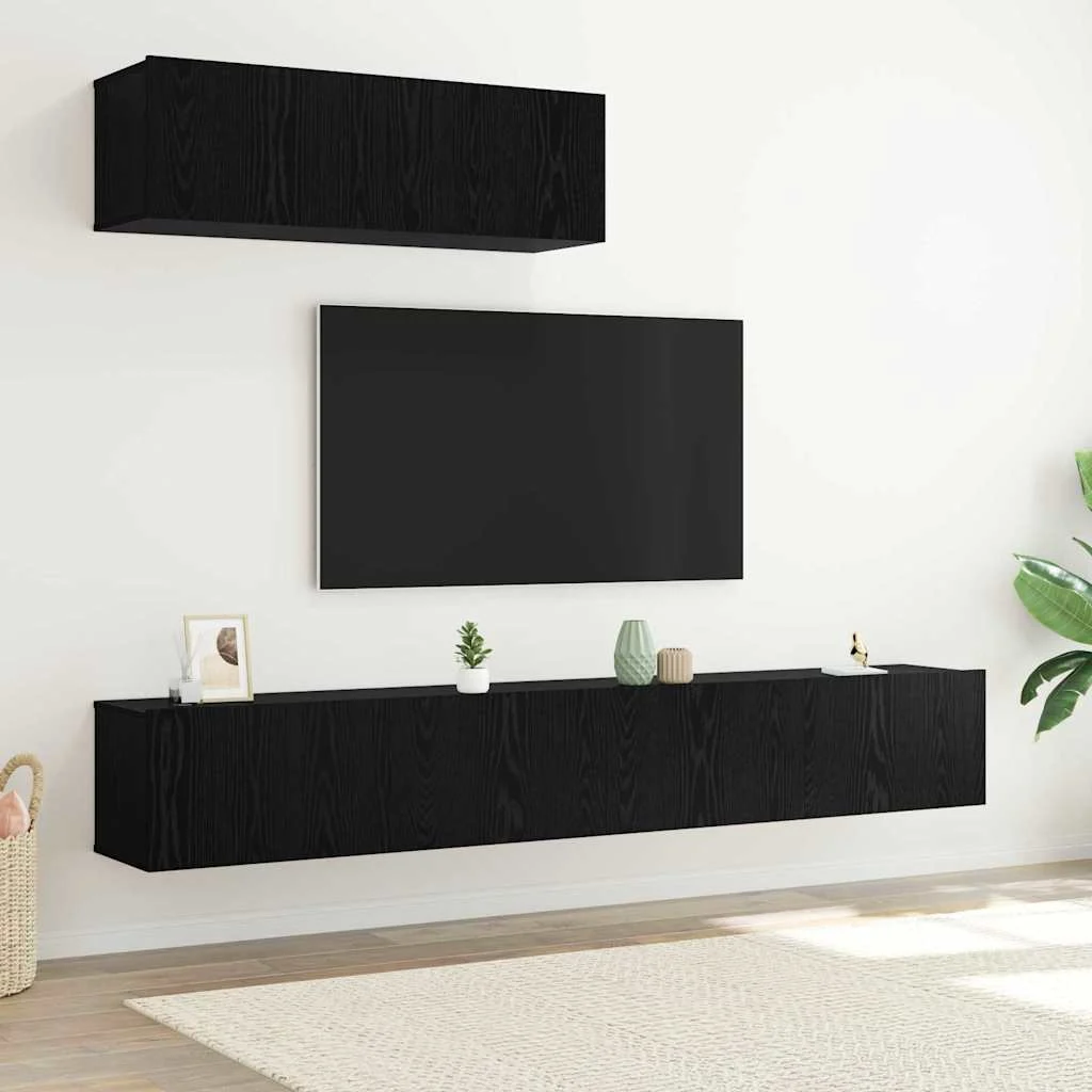 vidaXL TV Cabinet Set 3 pcs Black Oak Engineered Wood