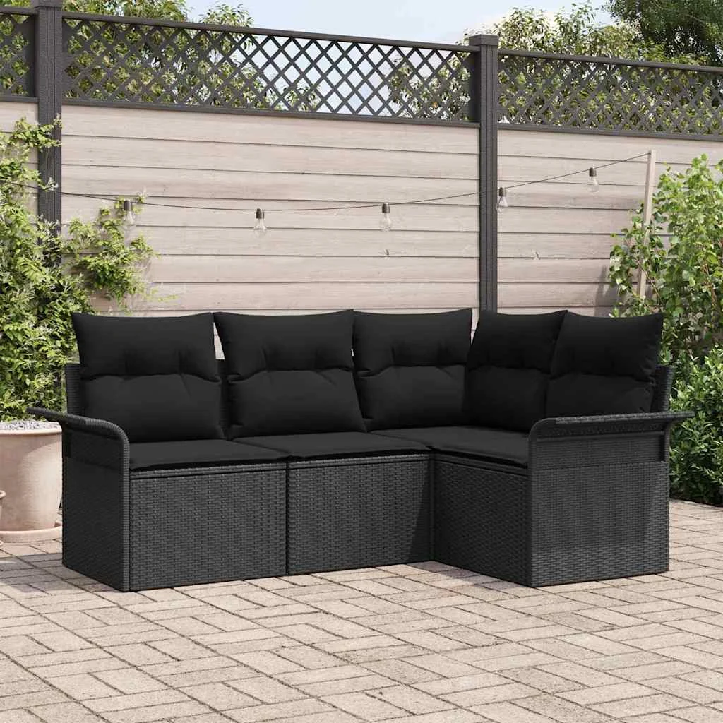 vidaXL Garden Sofa Set 4 pcs Black Poly Rattan