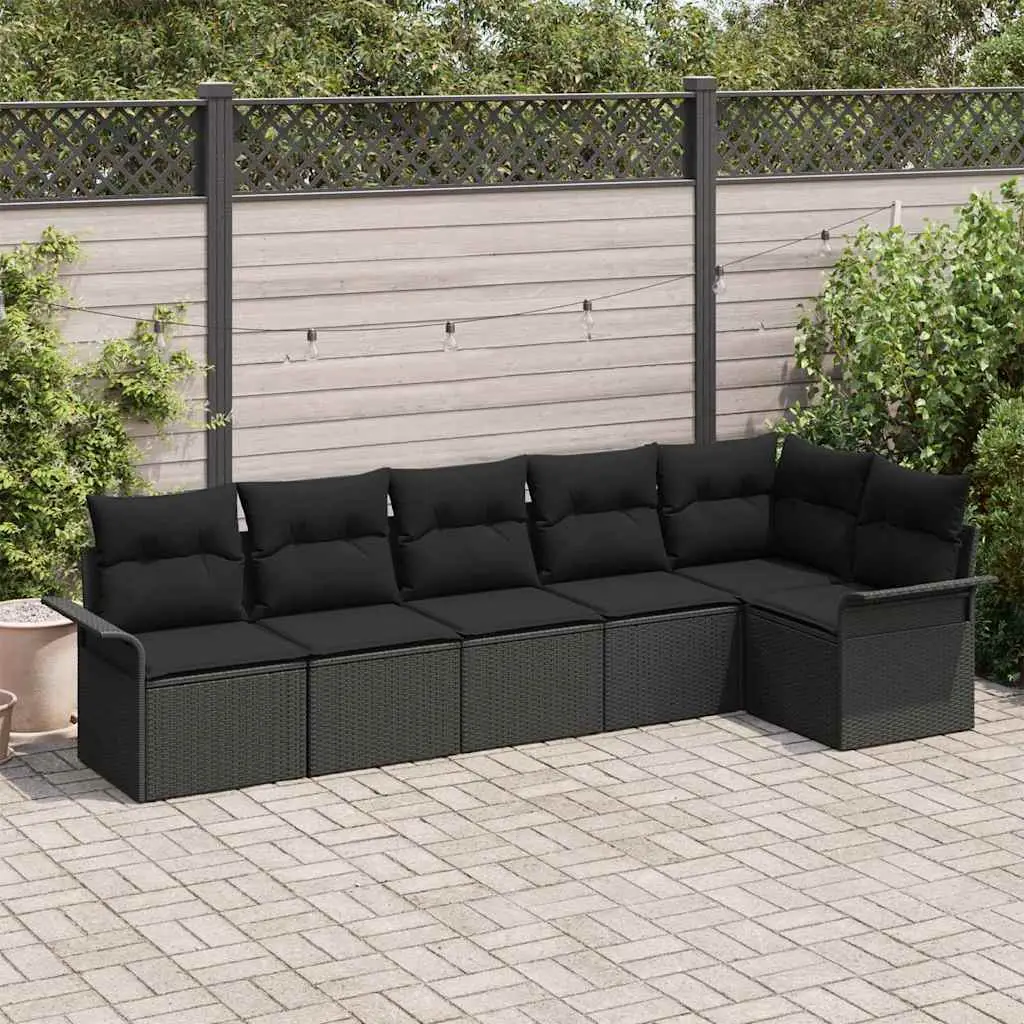 vidaXL Garden Sofa Set 6 pcs Black Poly Rattan