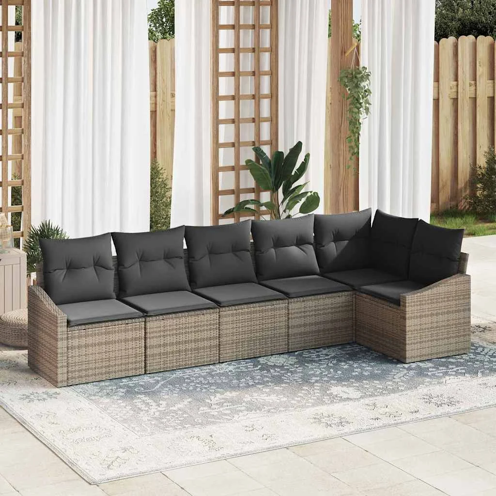 vidaXL Sofa Set 6 pcs Grey Poly Rattan
