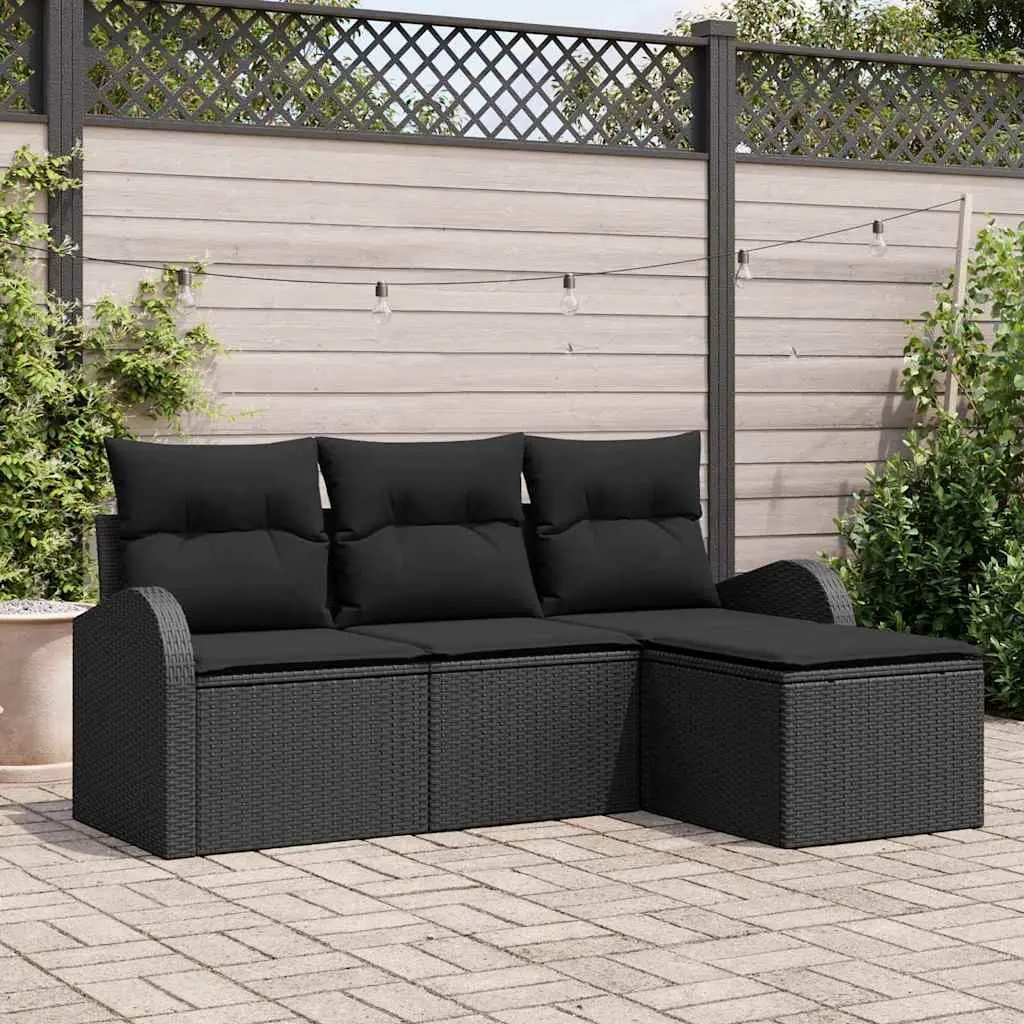 vidaXL Sofa Set 4 pcs Black Poly Rattan