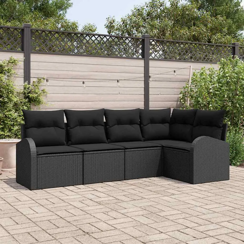 vidaXL Garden Sofa Set 5 pcs Black Poly Rattan