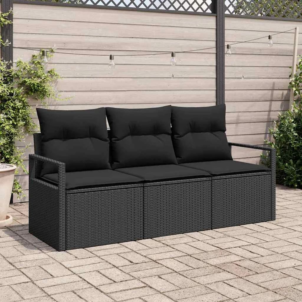 vidaXL Garden Sofa Set 3 pcs Black Poly Rattan