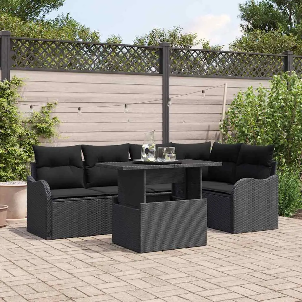 vidaXL Garden Sofa Set 6 pcs Black Poly Rattan