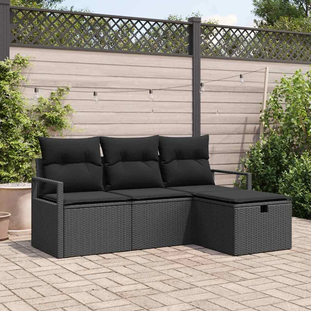vidaXL Garden Sofa Set 4 pcs Black Poly Rattan