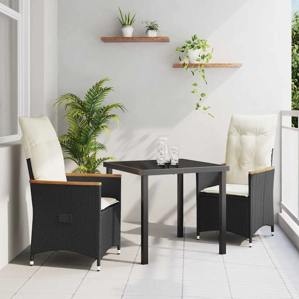 vidaXL Garden Dining Set 3 pcs Black Poly Rattan