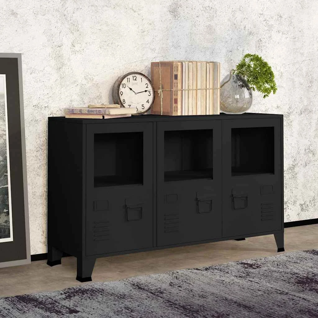 vidaXL Industrial Sideboard Black 105x35x62 cm Metal and Glass