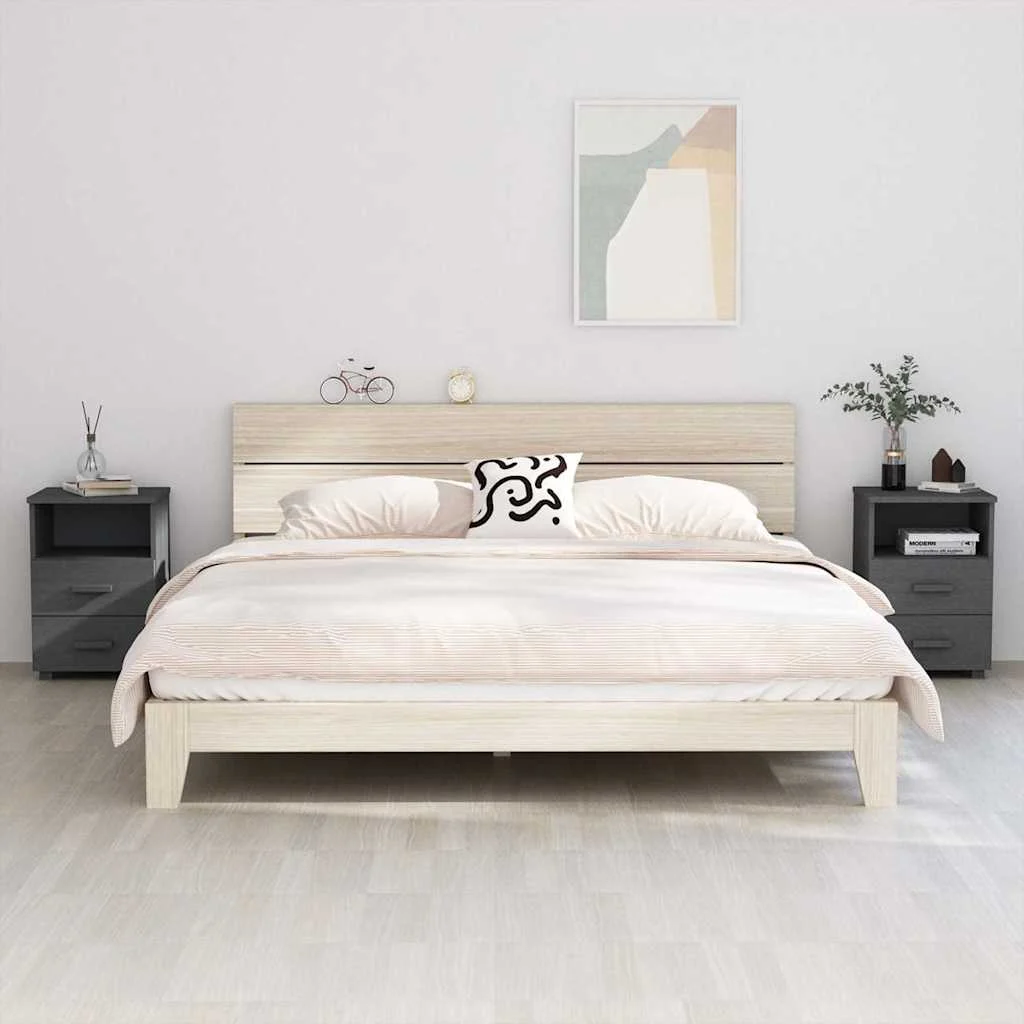 vidaXL Bedside Cabinets"HAMAR"2 pcs Dark Grey 40x35x62 cm Solid Wood