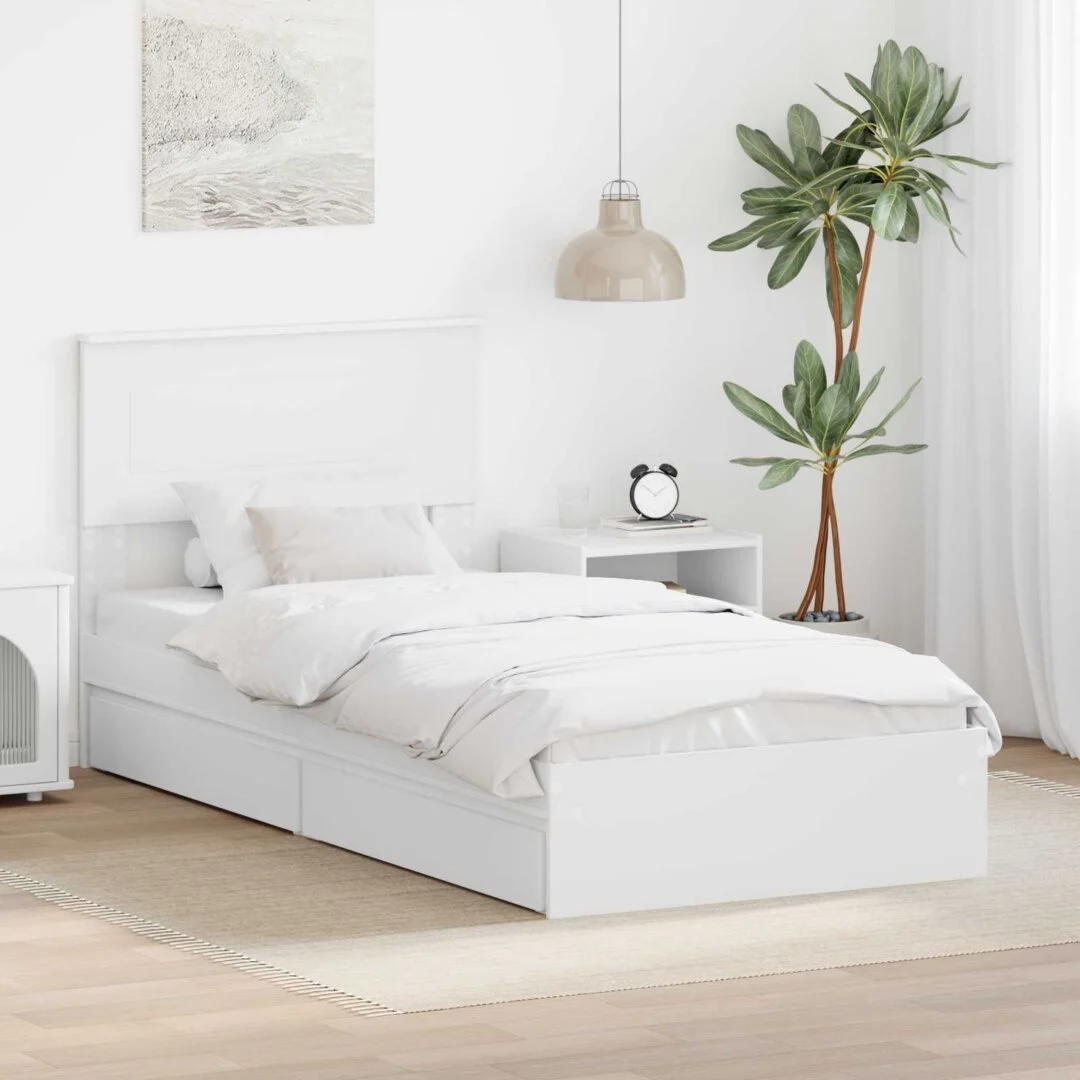 vidaXL Storage Bed with Drawer White 90 x 190 cm Engineered Wood