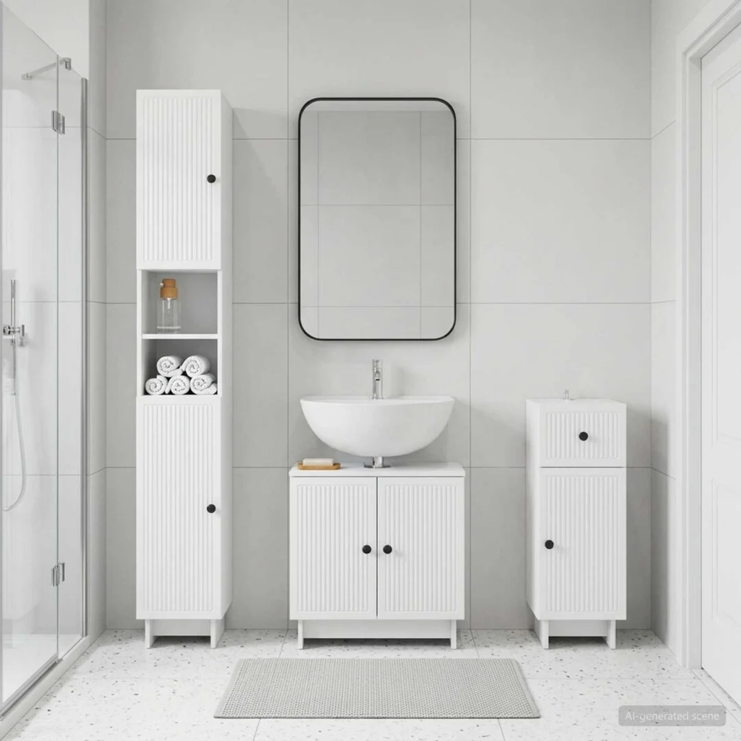 vidaXL 3 Piece Bathroom Cabinet Set EDE White Engineered Wood