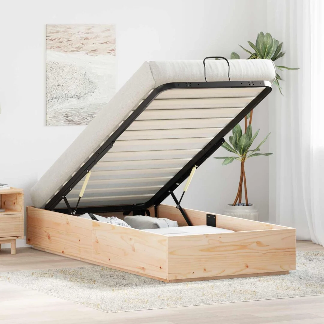 vidaXL Ottoman Bed Frame with Storage Natural 90 x 190 cm