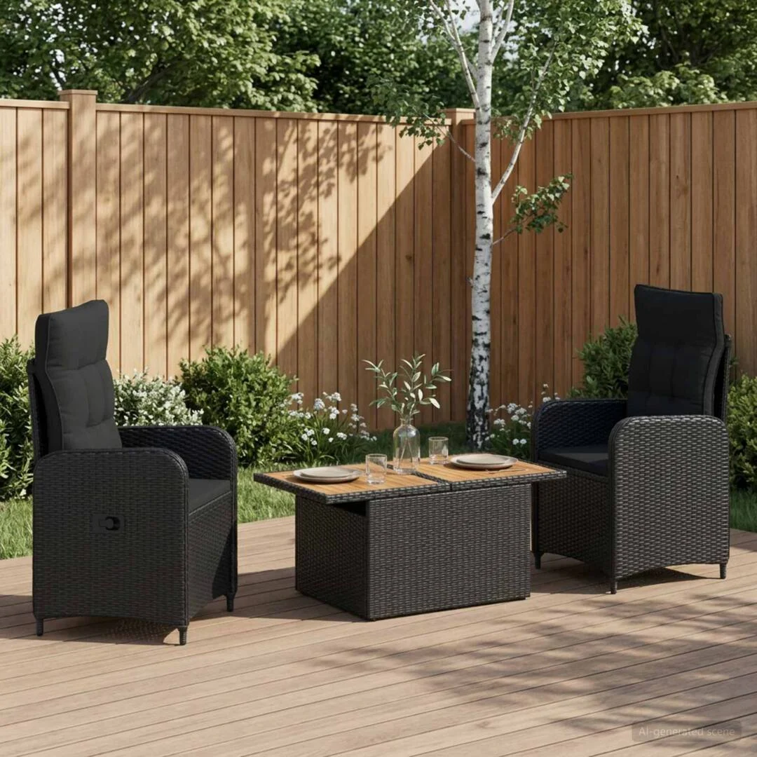 vidaXL Outdoor Dining Set 3 pcs Black