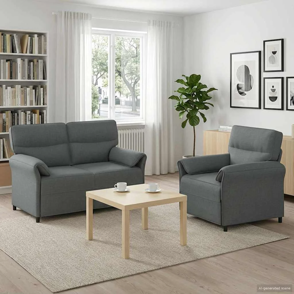 vidaXL Sofa Set 2 pcs Dark Grey Fabric – Sofa 138 x 83 x 95 cm