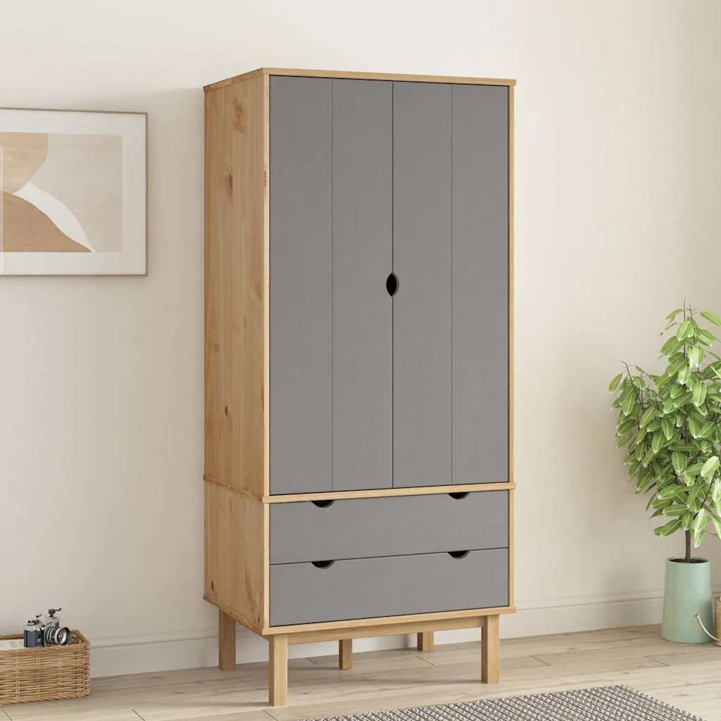 vidaXL Wardrobe OTTA Brown and Grey 76.5x53x172 cm Solid Wood Pine