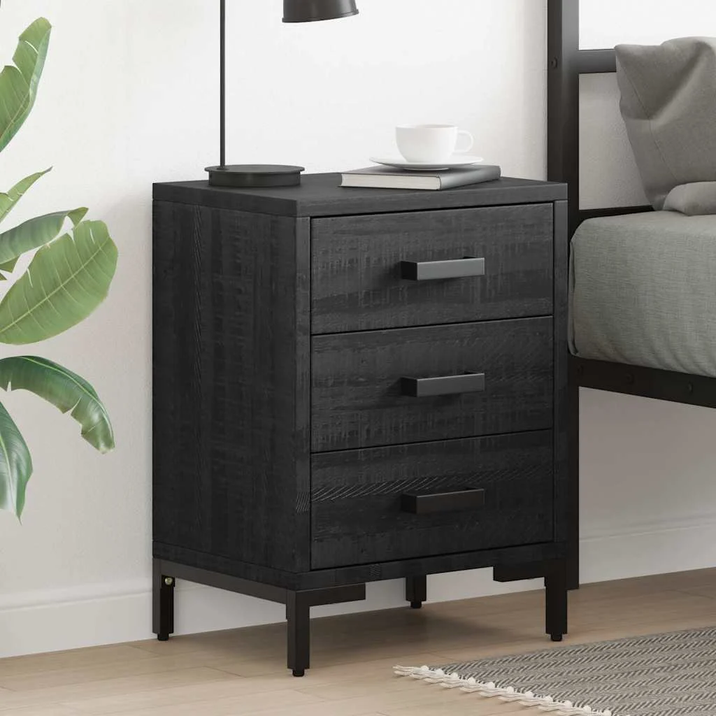 vidaXL Bedside Cabinet Black 40x30x55 cm Solid Pinewood