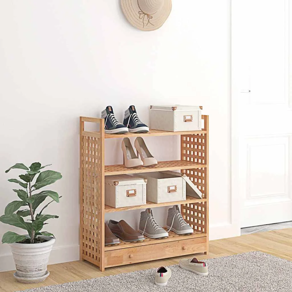 vidaXL Shoe Rack with Drawer 70x27x81 cm Solid Wood Walnut